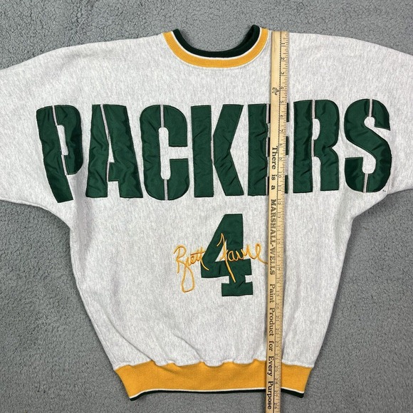 Vintage Green Bay Packers Crewneck Big Spell out NFL Sweater Brett Favre Legends - Picture 8 of 9
